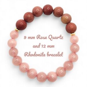 9 mm Rose Quartz and 12 mm Rhodonite bracelet